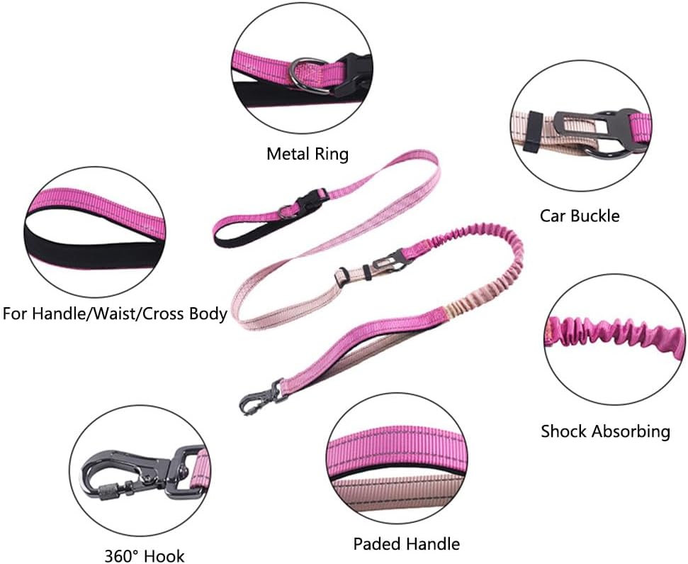 Hands Free Dog Leash for Large Medium Dogs Heavy Duty Bungee Reflective Adjustable Waist Leashes