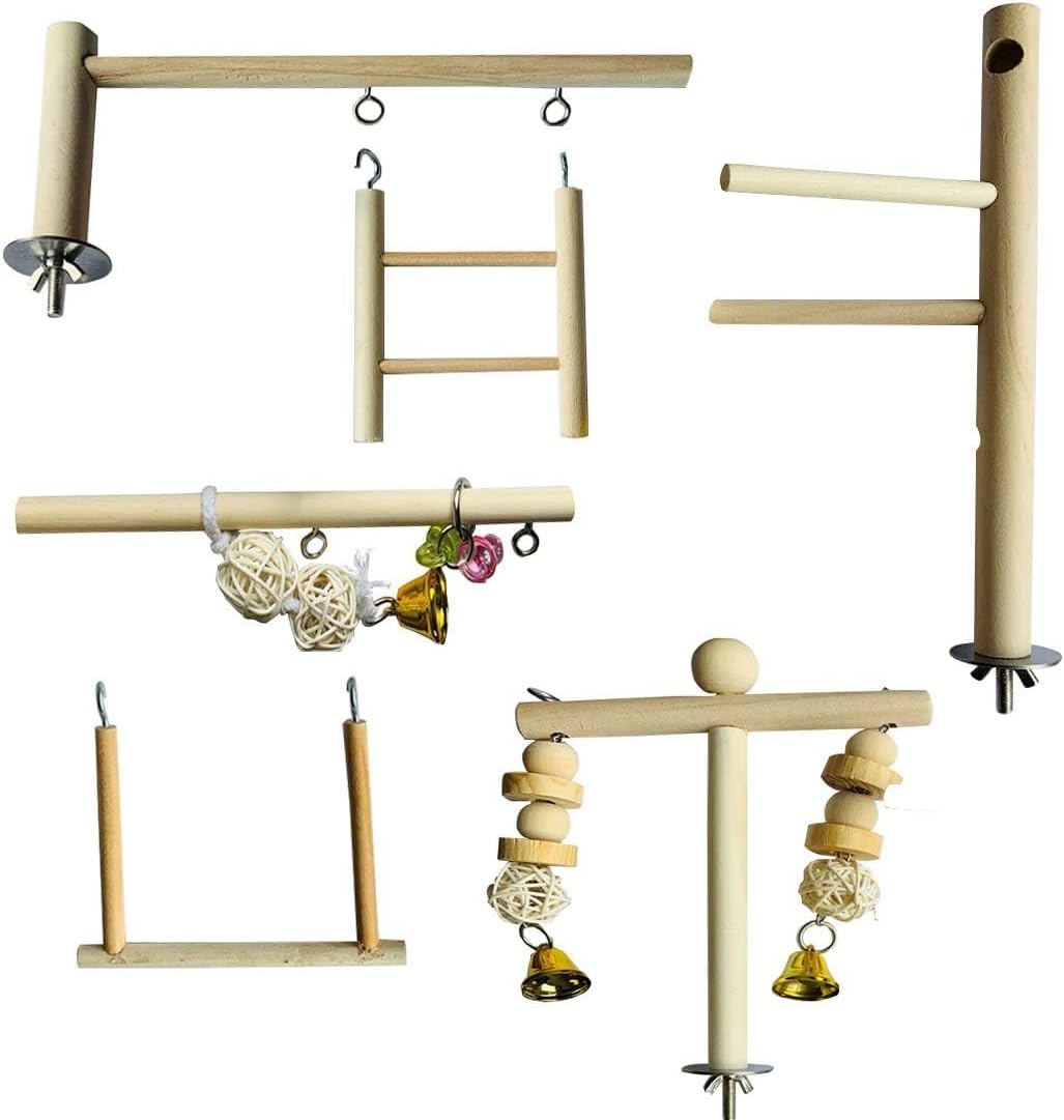 Hamiledyi Small Bird Playground Natural Wood for Top of Cage Bird Play Stand Bird Stands for