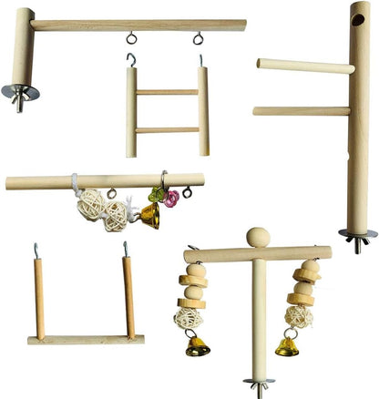 Hamiledyi Small Bird Playground Natural Wood for Top of Cage Bird Play Stand Bird Stands for