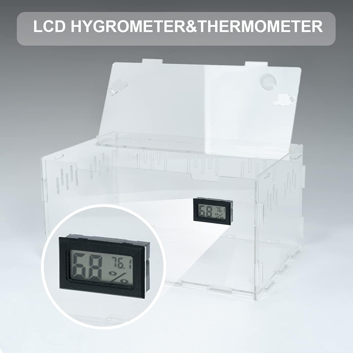 BETAZOOER Reptile Terrarium Breeding Tank Acrylic Reptile Feeding Box with Temperature Hygrometer