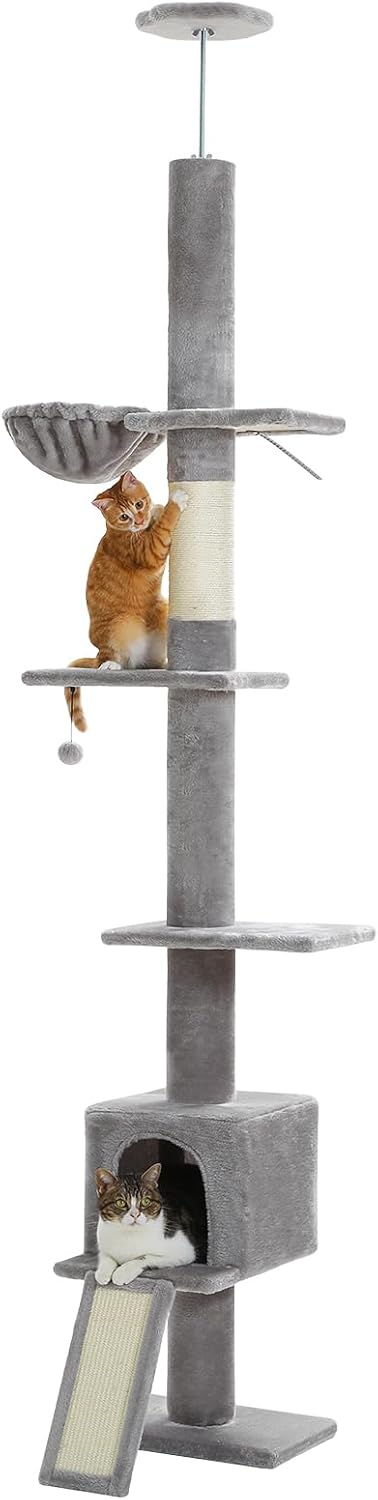 PEQULTI Floor to Ceiling Cat Tree, Tall Cat Tower, Adjustable Height (83''-108'') 5 Levels Climbing