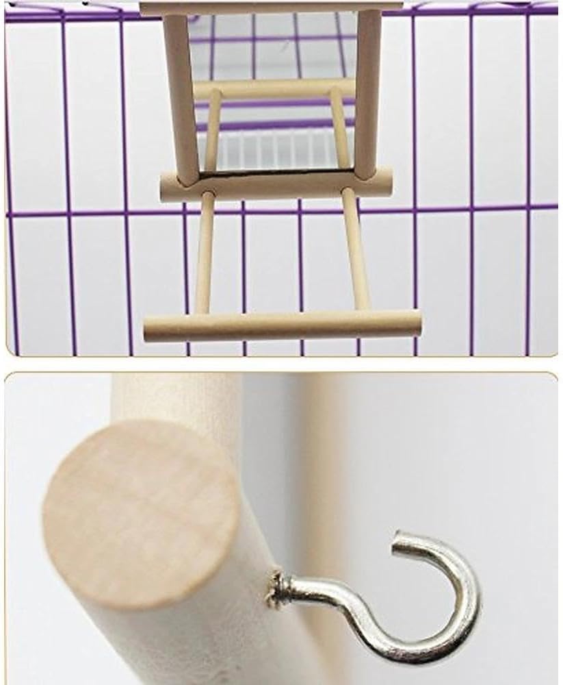 Bird Mirror with Swing and Perch for Parakeets Cockatiels Lovebirds Finches - Wooden Interactive