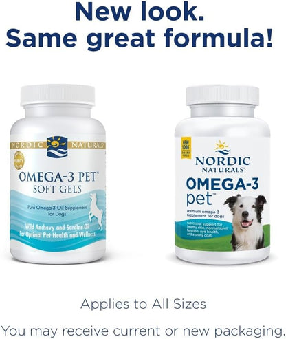 Nordic Naturals Omega-3 Pet, Unflavored - 90 Soft Gels - 320 mg Omega-3 Per Soft Gel - Fish Oil for