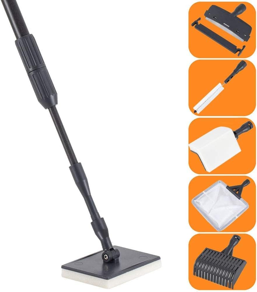 hygger Carbon Fiber 6 in 1 Aquarium Cleaning Tool Kit Al-gae Scraper Scrubber Pad Sponge Telescopic