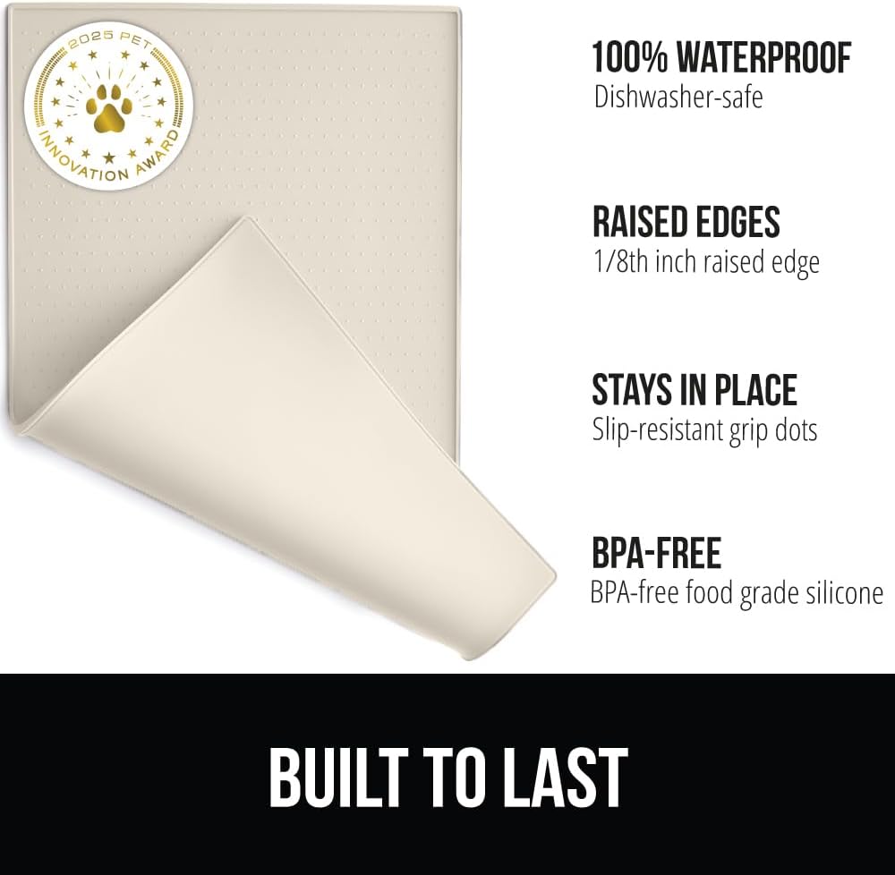 GORILLA GRIP 100% Waterproof Raised Edge BPA Free Silicone Pet Feeding Mat, Dog Cat Food Mats