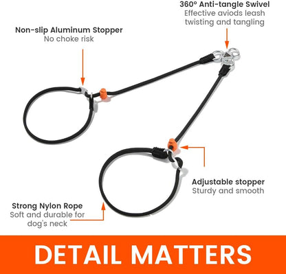 Howgo Double Slip Leash Slip Lead | Dual Dog Lead for 2 Dogs,360° Swivel No Tangle | Dog Training