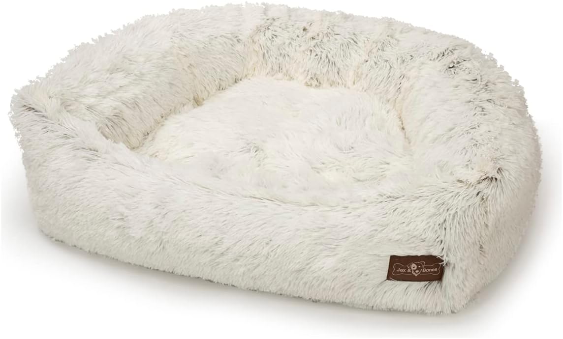 Jax & Bones Dog Napper - Machine Washable Shag Bed for Dogs - Extra Heavy Duty Bolstered Sides