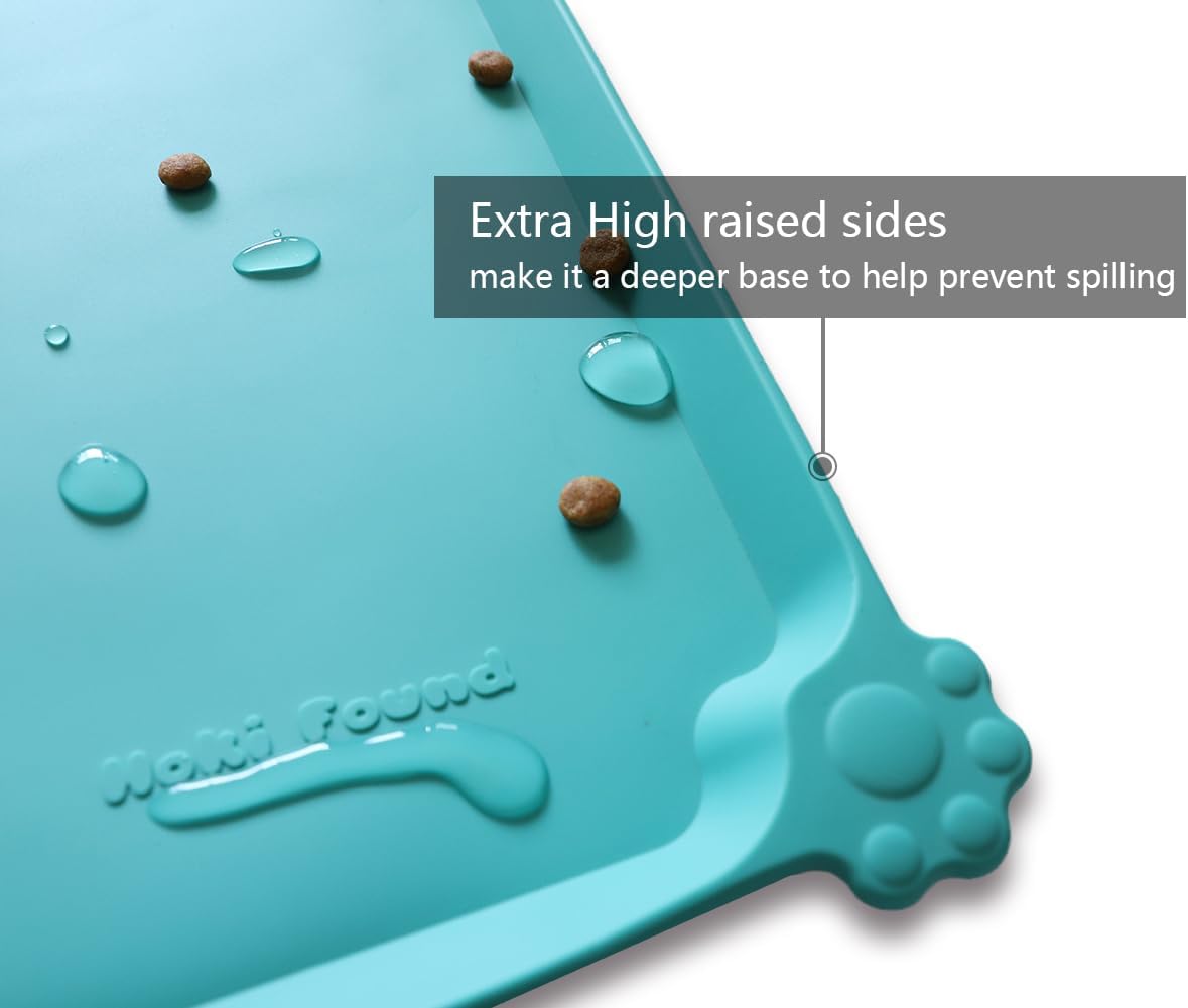 Hoki Found Silicone Non Slip Pet Feeding Mats - Dog Cat Bowl Placemats - Waterproof Food Mats for