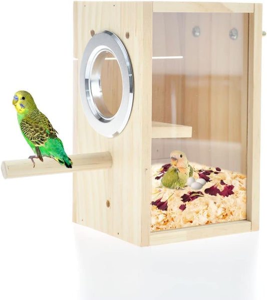 Bird Nest Box Parakeet Breeding Nest Box Bird Nest House Wooden Acrylic Transparent Breeding Box
