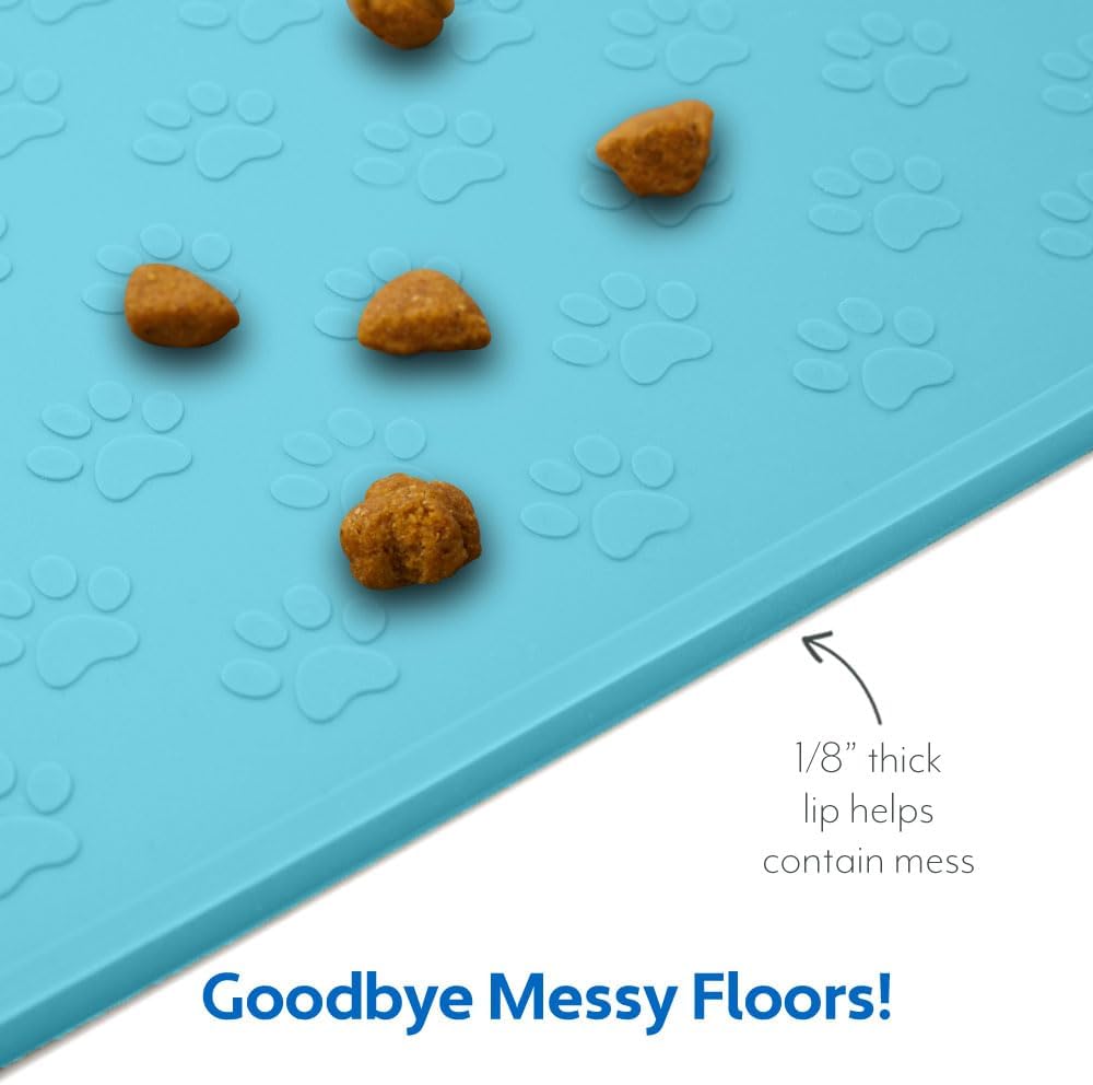 MIGHTY MONKEY 100% Waterproof Dog Food Mat, Raised Edges Silicone Pet Feeding Placemat for Cat