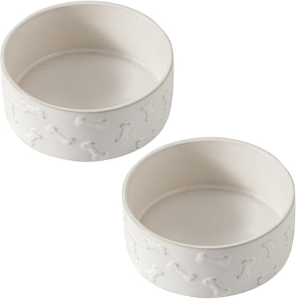 UBEE Ceramic Dog Bowl Set of 2, 5.1 inch Dog Food Bowl with Bone Pattern, Pet Food Water Dish