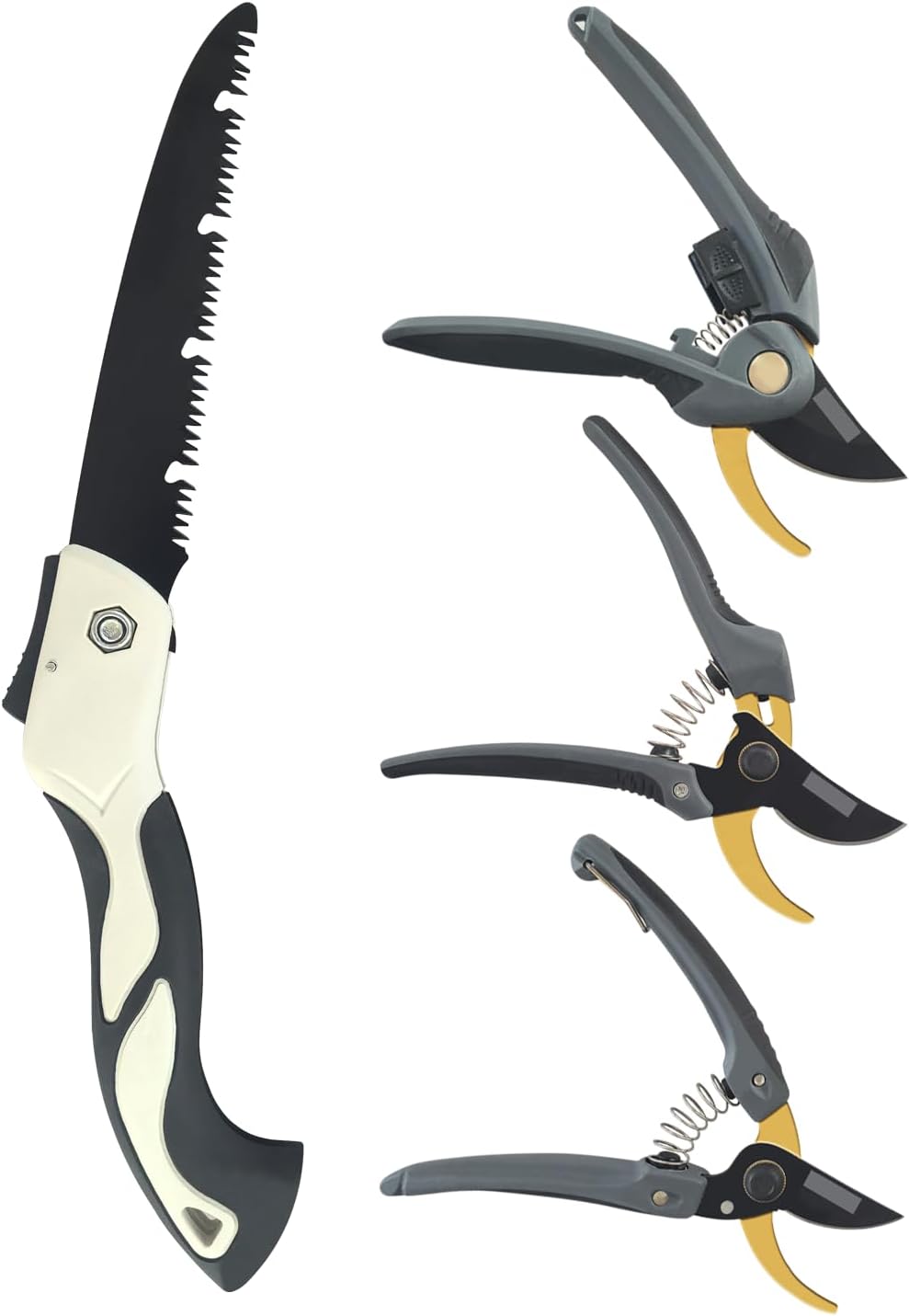 4 Piece Gardening Scissors Folding Saw and Pruner Set Sharp Hand Garden Clippers Set with Folding