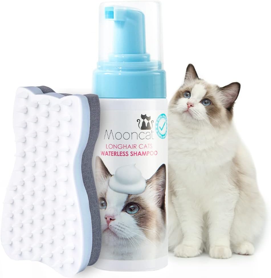 Mooncat Waterless Shampoo & Brush Kit for Longhair Cats | Complete Grooming System for Detangling