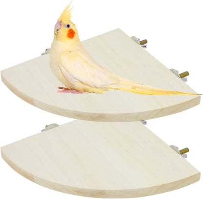 Wontee Bird Perch Stand 2 Pack Wooden Platform Corner Ledge for Budgies Cockatiels Conures African