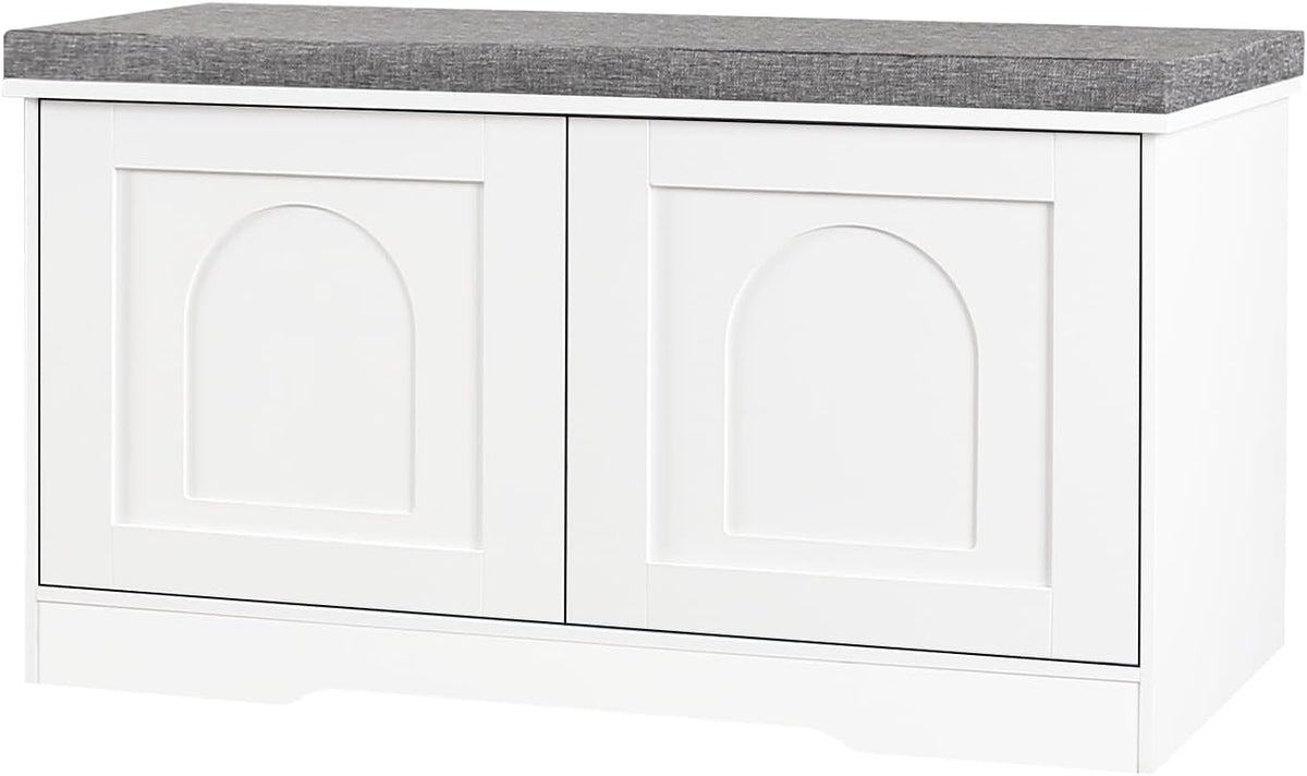 DINZI LVJ Shoe Bench, Entryway Storage Bench with Doors, Cushion, 2-Tier Shoe Rack with 6-Cubby