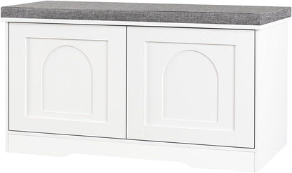 DINZI LVJ Shoe Bench, Entryway Storage Bench with Doors, Cushion, 2-Tier Shoe Rack with 6-Cubby