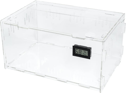 BETAZOOER Reptile Terrarium Breeding Tank Acrylic Reptile Feeding Box with Temperature Hygrometer