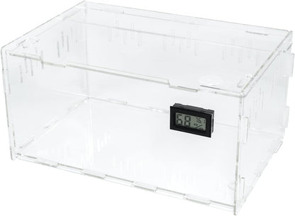 BETAZOOER Reptile Terrarium Breeding Tank Acrylic Reptile Feeding Box with Temperature Hygrometer