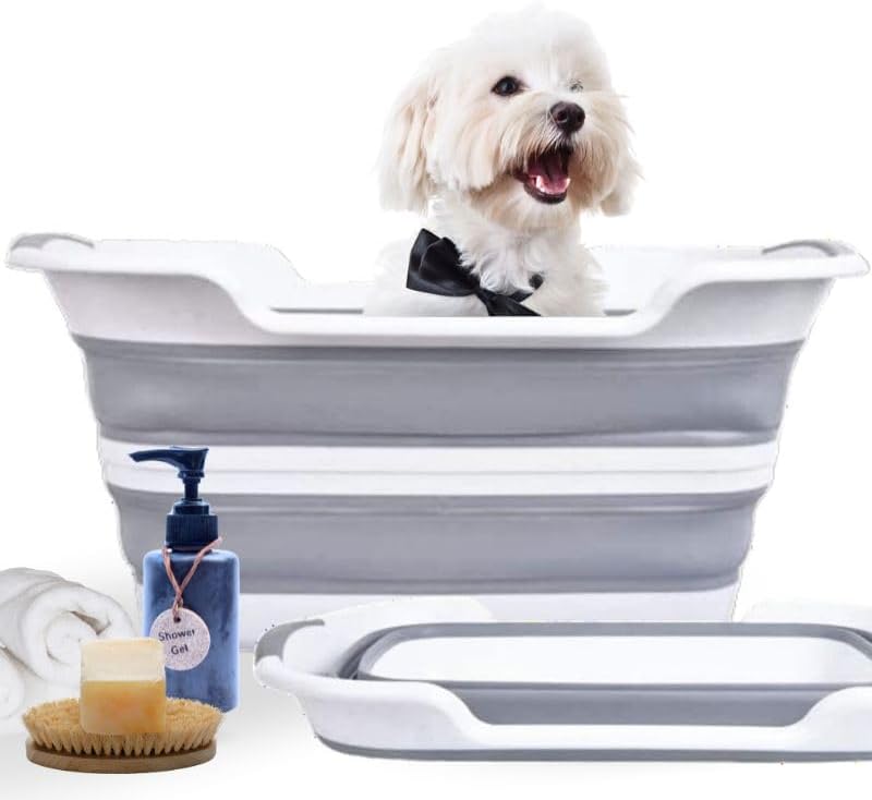 CYGNE Dog Bath Tub with Water Drain Plug, Collapsible Bathtub for Dog Washing and Grooming