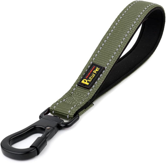 PLUTUS PET Short Dog Leash, Reflective Nylon Padded Handle, Strong Traffic Leash with Carabiner