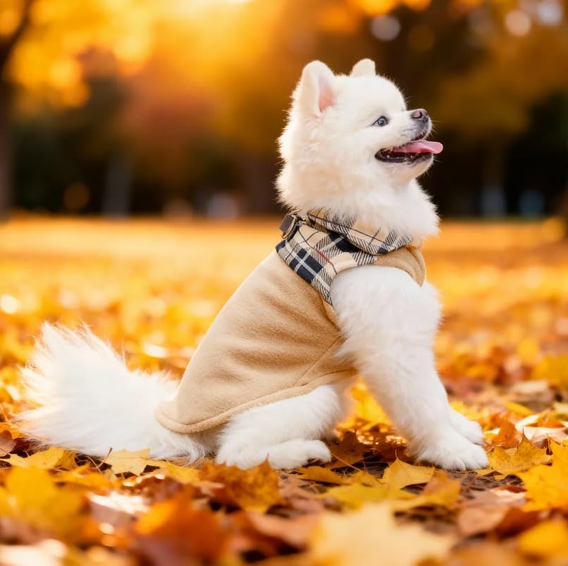 EXPAWLORER Fleece Dog Sweater - Classic Plaid Dog Jacket, Winter Coat Vest with 2 D-Rings for