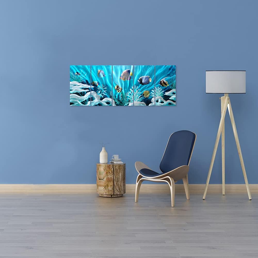 SYGALLERIER Fish Metal Wall Art Hand Crafted Large 3D Sea Life Pictures Modern Abstract Coastal
