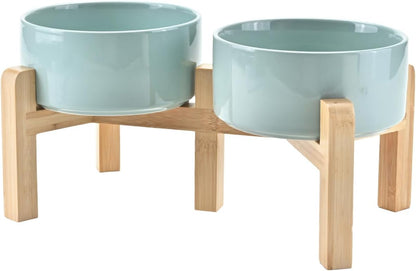 SPUNKYJUNKY Elevated Dog Bowls Ceramic, 6.1'' Dogs and Cat Food Water Bowls Raised with Non-Slip