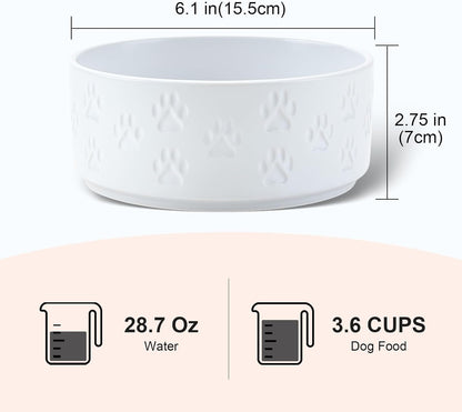 SPUNKYJUNKY Ceramic Dog and Cat Bowls 2 Pack, 6.1'' Dog and Cat Food Water Double Feeding Bowls