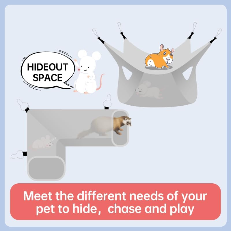 Large Caliber Guinea Pig Hideout & Hammock, Corner Hideout Toy for Guinea Pig, Ferret, Hedgehog