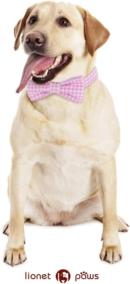 Lionet Paws Dog Collar with Bowtie, Comfortable Adjustable Cute Pink Gingham Bow Tie Collar for