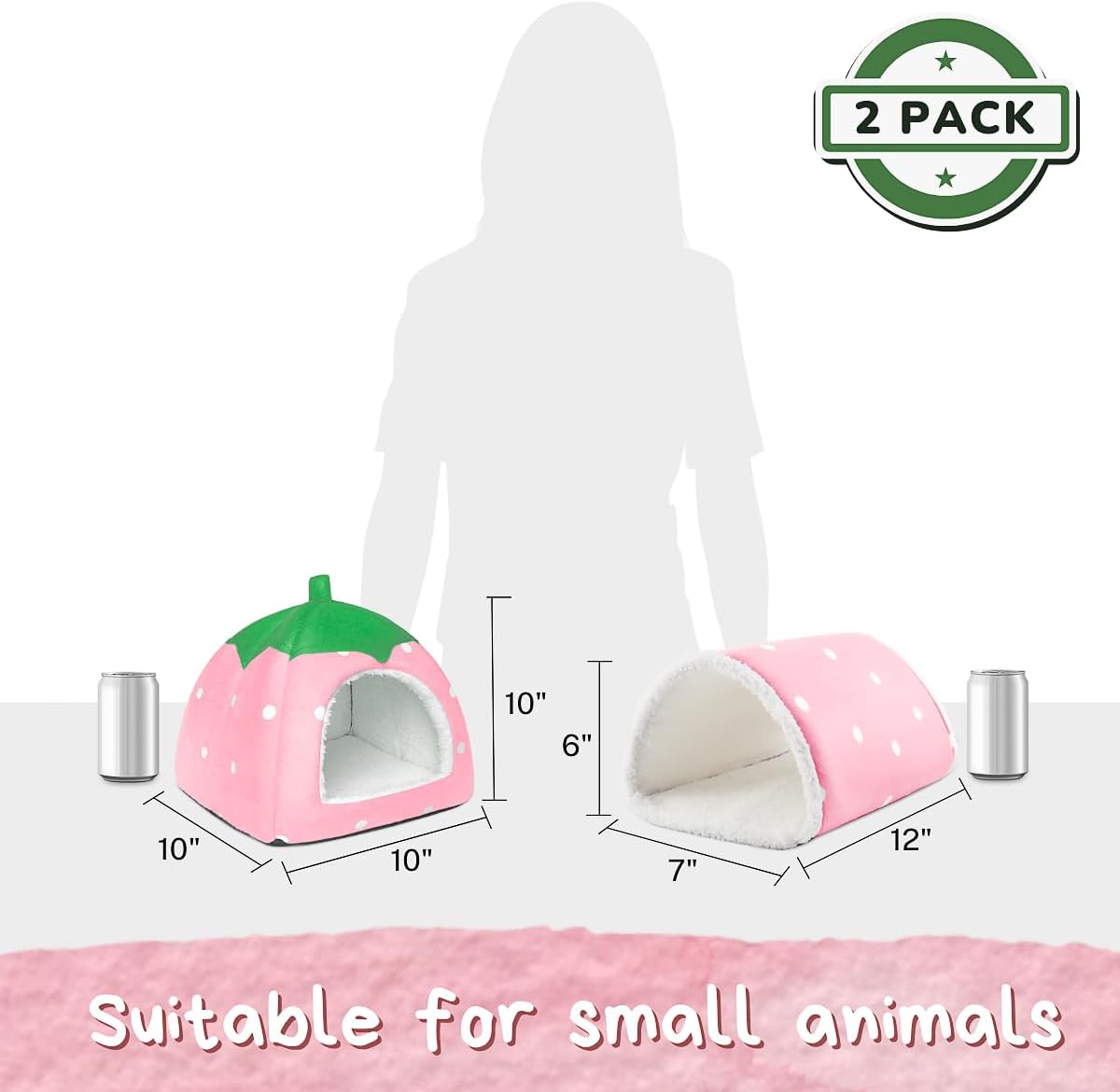 Guinea Pig Hideout with Tunnel, Washable Chinchilla House Bed, Fleece Hideaway, Enrichment Toys