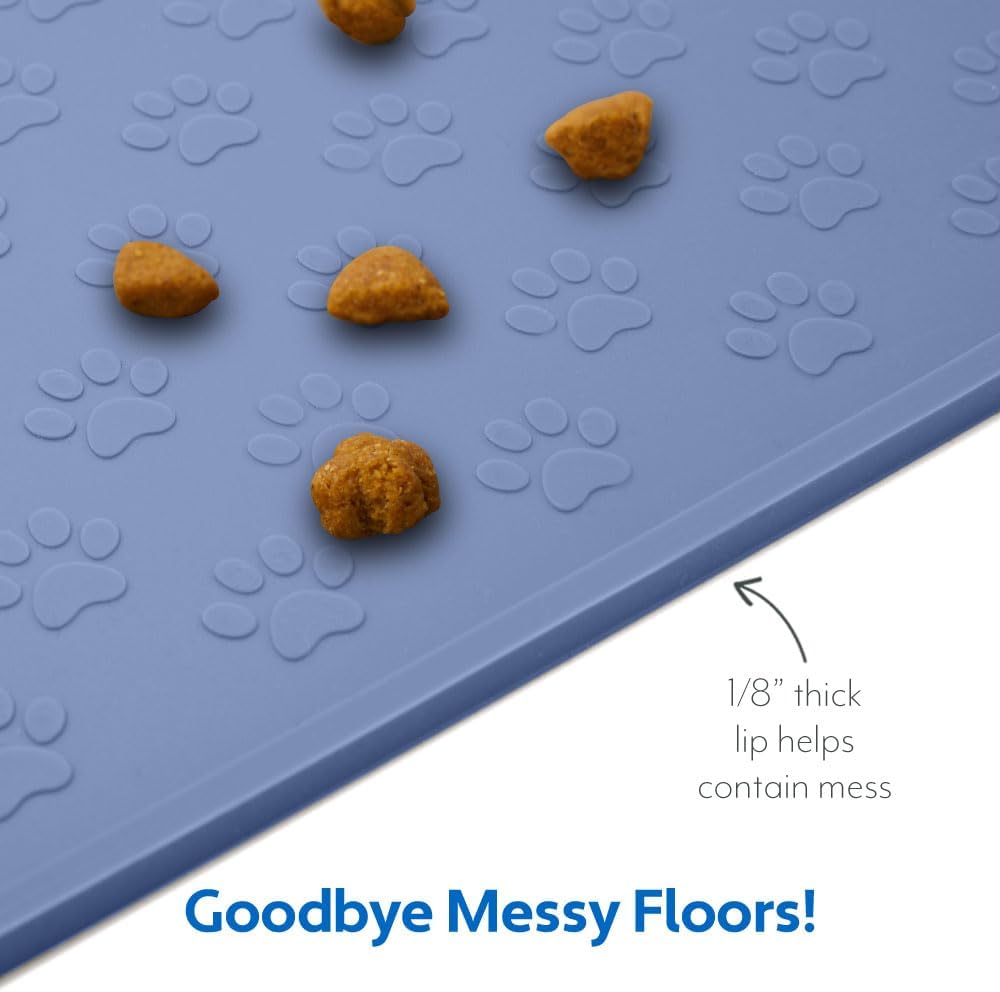 MIGHTY MONKEY 100% Waterproof Dog Food Mat, Raised Edges Silicone Pet Feeding Placemat for Cat
