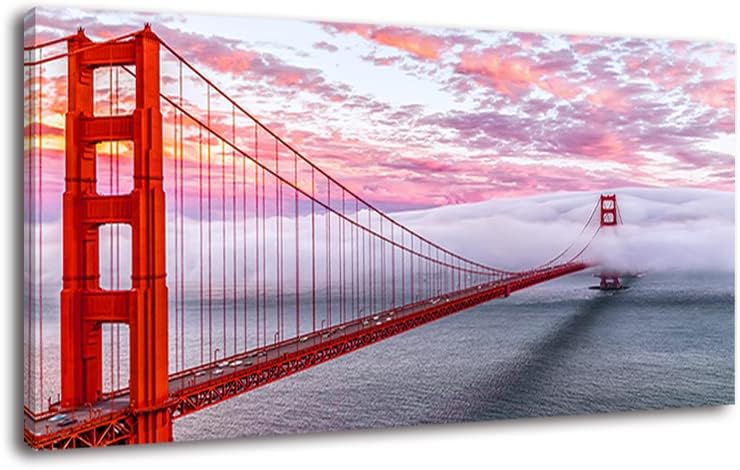 San Francisco Red Golden Gate Bridge At Dusk Canvas Wall Art For BedRoom,Modern Realism City