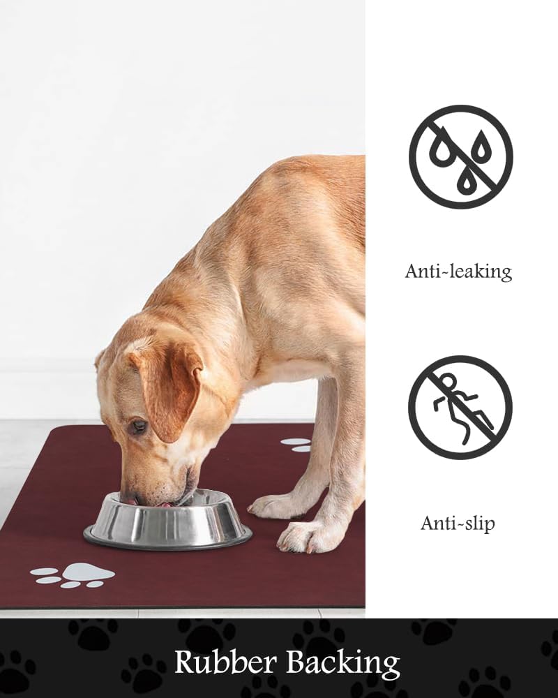 Pet Feeding Mat-Absorbent Dog Mat for Food and Water Bowl-No Stains Quick Dry Water Dispenser
