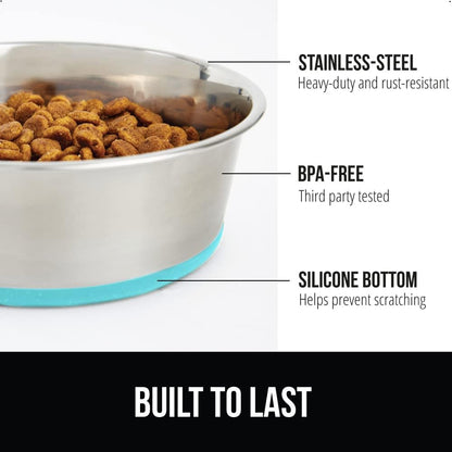 GORILLA GRIP Set of 2 Dog Bowls, Heavy Duty Metal Food and Water Bowl for Feeding Dogs and Cats