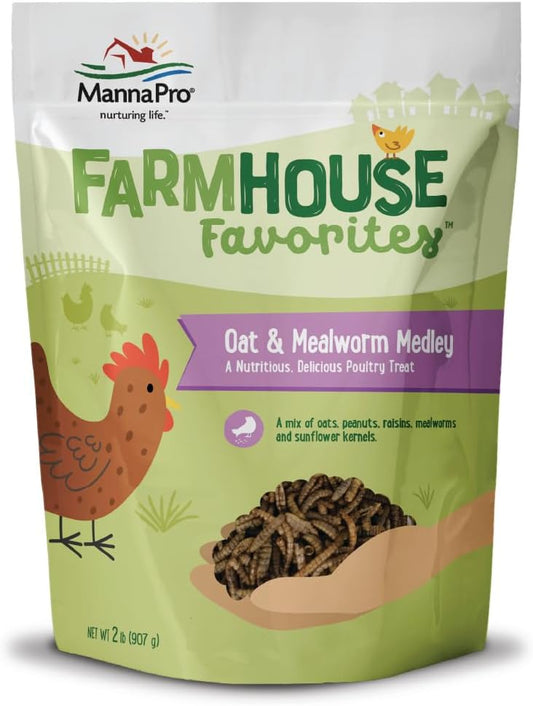 Manna Pro Farmhouse Favorites Oat & Mealworm Mix Poultry Treat – Natural Protein Source