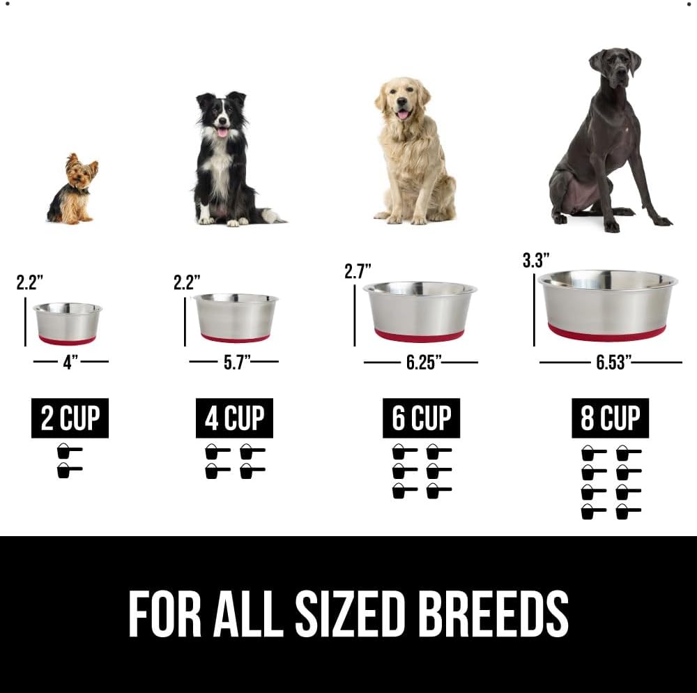 GORILLA GRIP Set of 2 Dog Bowls, Holds 6 Cups (48 fl oz), Heavy Duty Metal Food and Water Bowl for