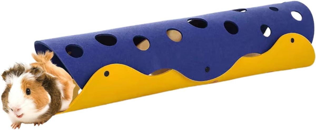 Guinea Pig Tunnel Foldable Fleece Hideout Tube with Cheese-Hole Design Soft Cozy Hideaway for