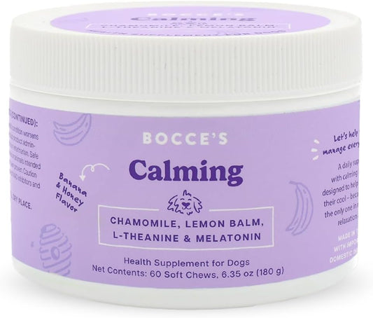 Bocce's Bakery Calming Supplement for Dogs, Daily Chews Made in The USA with Chamomile, Lemon Balm