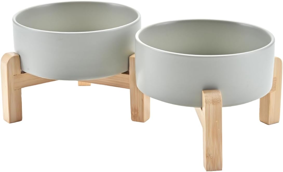 SPUNKYJUNKY Elevated Dog Bowls Ceramic, 5.1'' Dogs and Cat Food Water Bowls Raised with Non-Slip