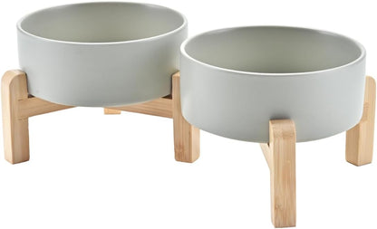 SPUNKYJUNKY Elevated Dog Bowls Ceramic, 5.1'' Dogs and Cat Food Water Bowls Raised with Non-Slip