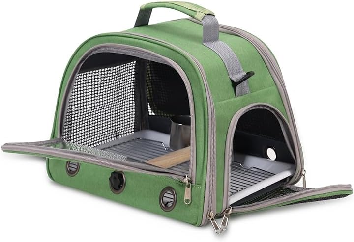 Bird Travel Carrier, Portable Small Bird Parrot Parakeet Carrier with Standing Perch and Tray, Side