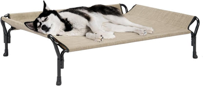 Veehoo Cooling Elevated Dog Bed, Raised Pet Cot with Guardrail & Slope Headrest, Durable Breathable