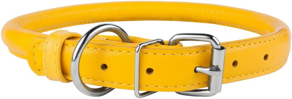 CollarDirect Rolled Leather Dog Collar, Soft Padded Round Puppy Collar, Handmade Genuine Leather