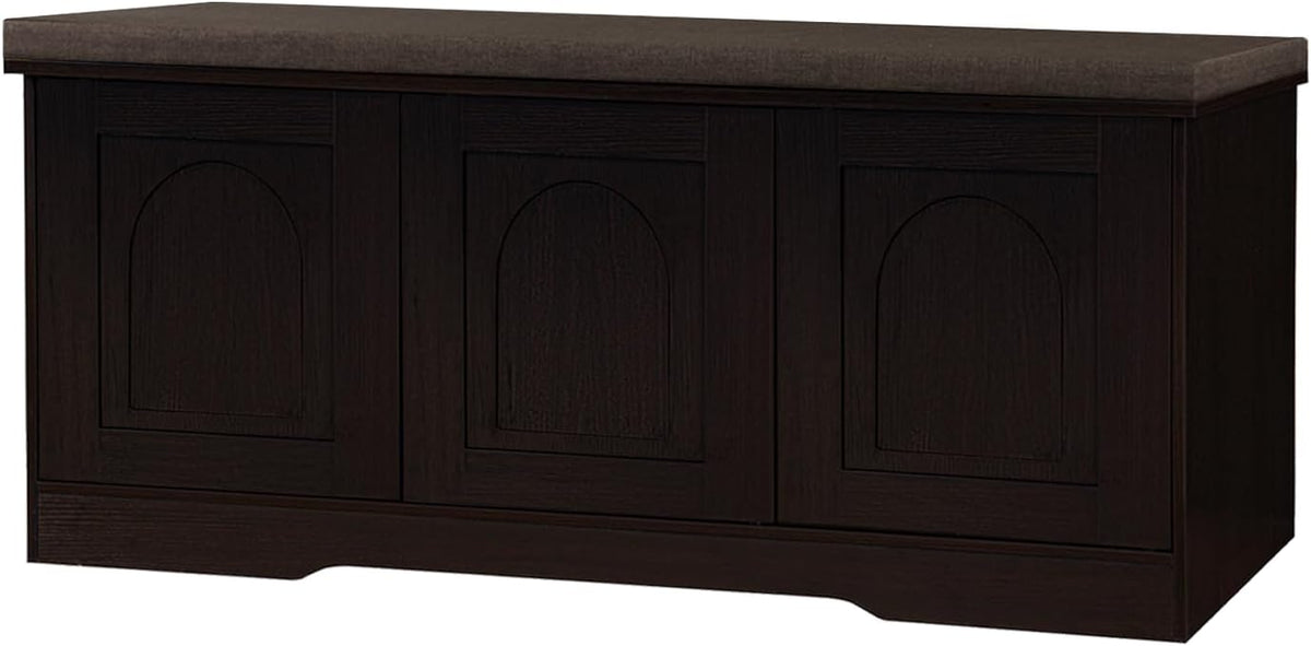 DINZI LVJ Shoe Bench, Entryway Storage Bench with Doors, Cushion, 2-Tier Shoe Rack with 6-Cubby