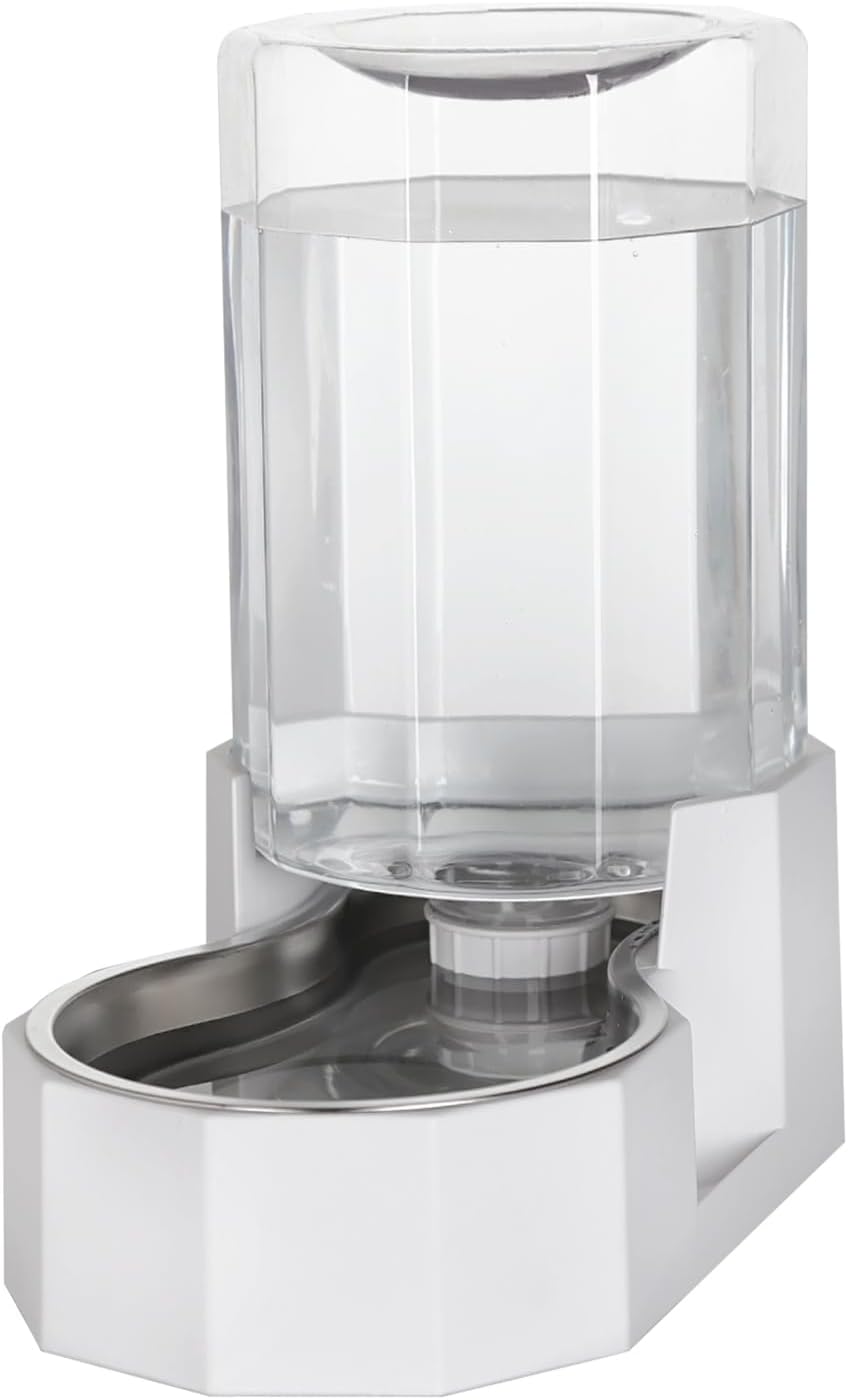 Sfozstra Dog Water Bowl Dispenser: 6L Large White Gravity Stainless Steel Bowl - Without Filter