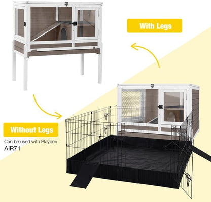 Aivituvin Wooden Guinea Pig Cages Indoor with Removable Stand, Anti Chewing Rabbit Hutch with Ramp