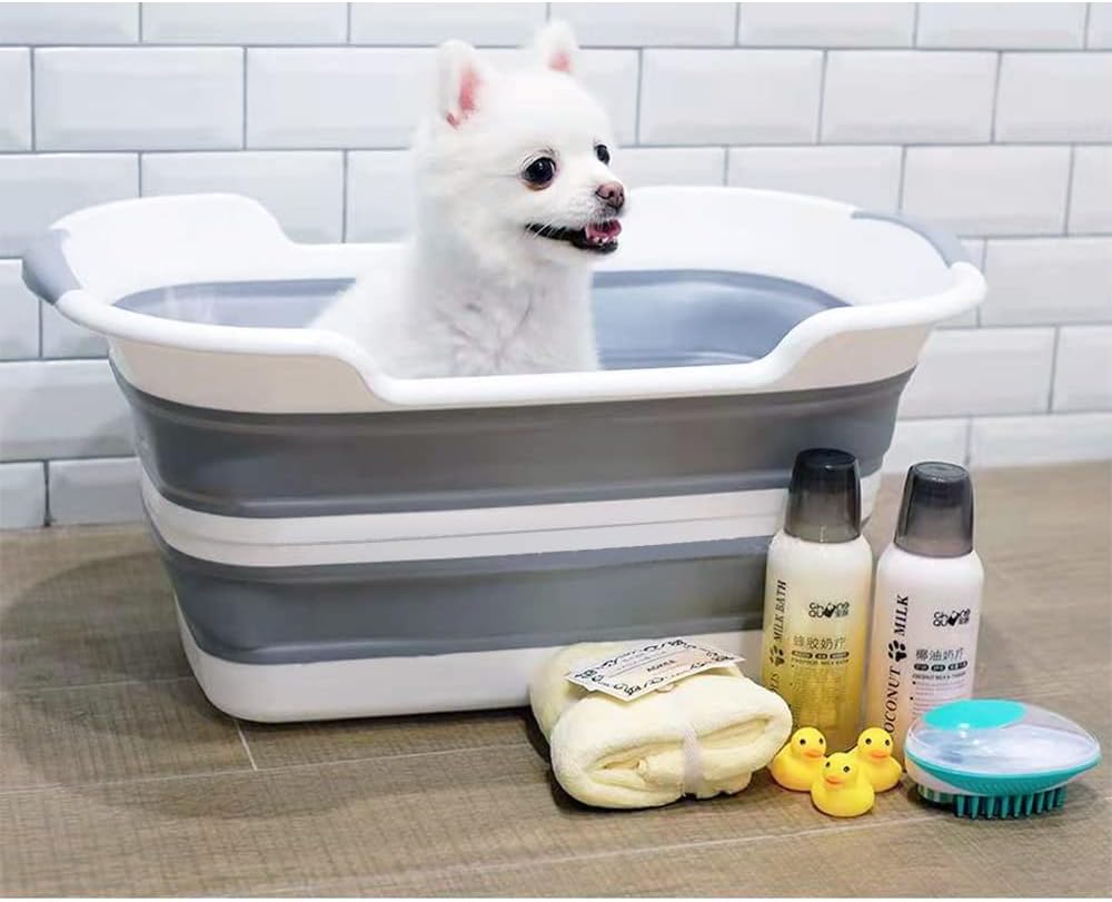 Collapsible Pet Bathtub, 7.1 Gal (27L) - Foldable Bathing Tub with Drain Plug for Dogs & Cats Under