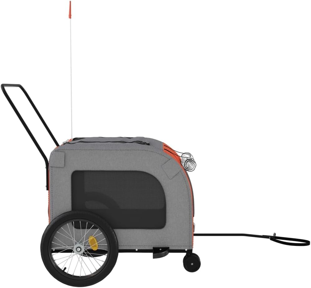 Tidyard Pet Bike Trailer Orange and Gray Oxford Fabric and Iron Pet Bicycle Carrier, Animal Bike