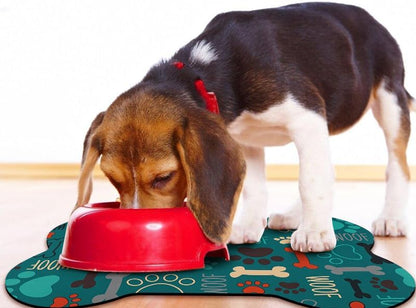 Dog Food Mats for Floors Waterproof, Pet Feeding Absorbent Water Bowl Mat Cat Placemats Green Bone